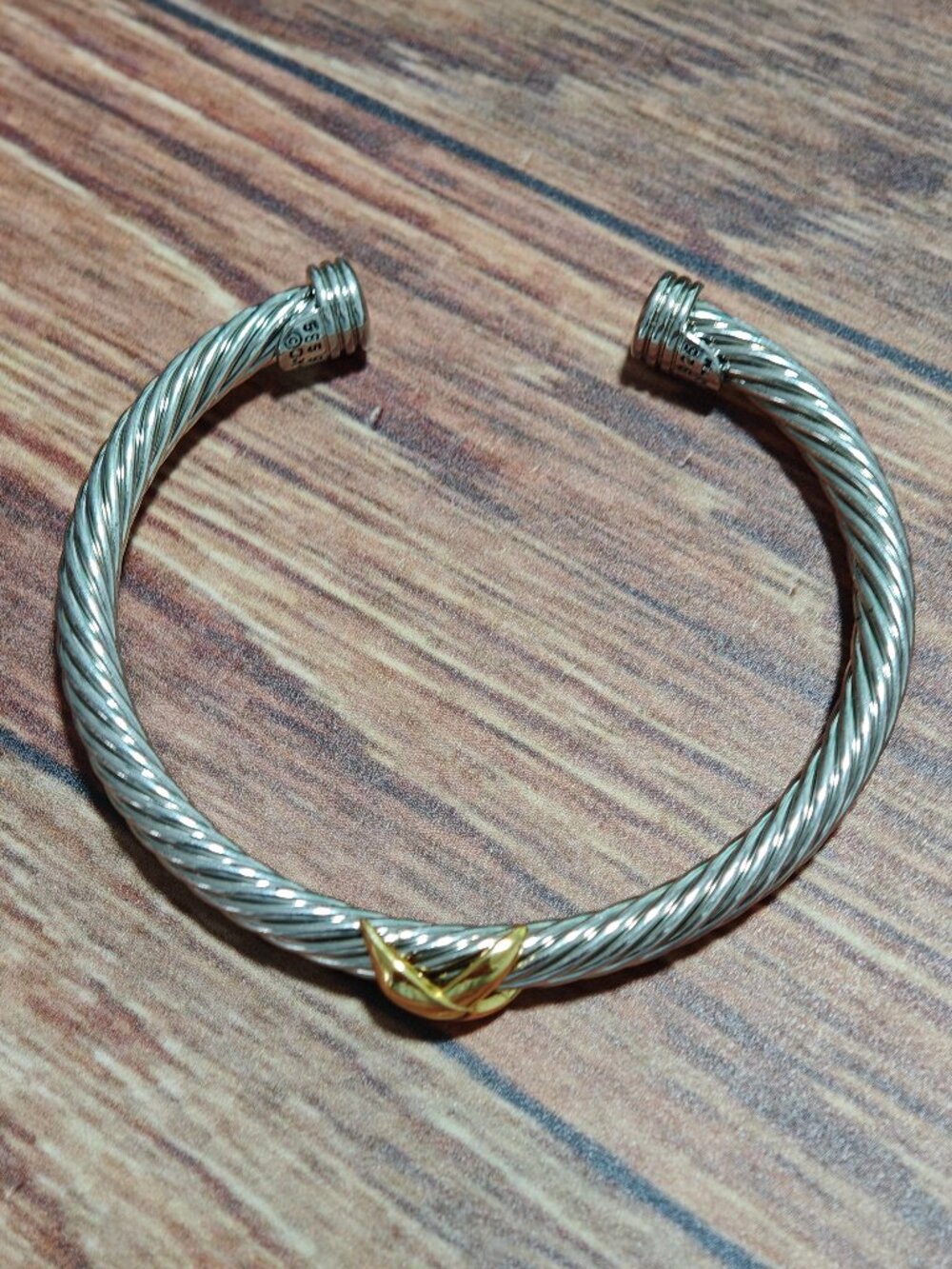 David Yurman Two-Tone Twisted Cable Cuff Bracelet - Silver and Gold